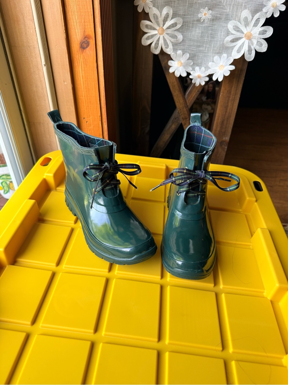 Charter Club Dark Green Gloss Lace-Up Rain Boots